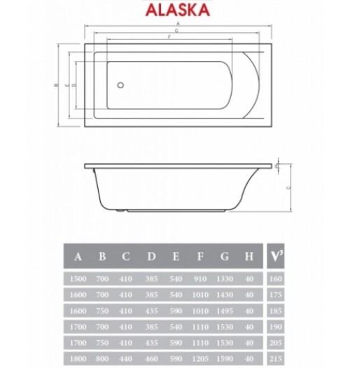 Акриловая ванна ALPEN Alaska 150х70