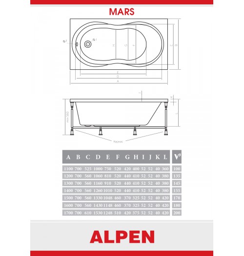 Акриловая ванна ALPEN MARS 160х70