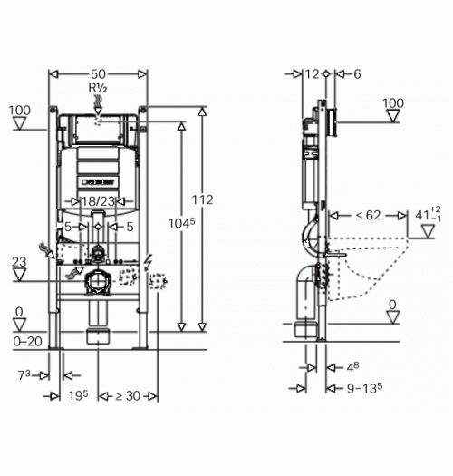 ИНСТАЛЛЯЦИЯ ДЛЯ МОНТАЖА ПОДВЕСНЫХ УНИТАЗОВ GEBERIT DUOFIX 111.362.00.5