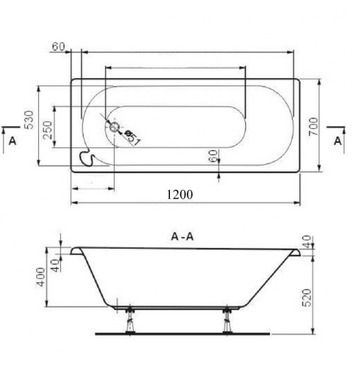 Ванна акриловая Polyagram KLASIK 120*70