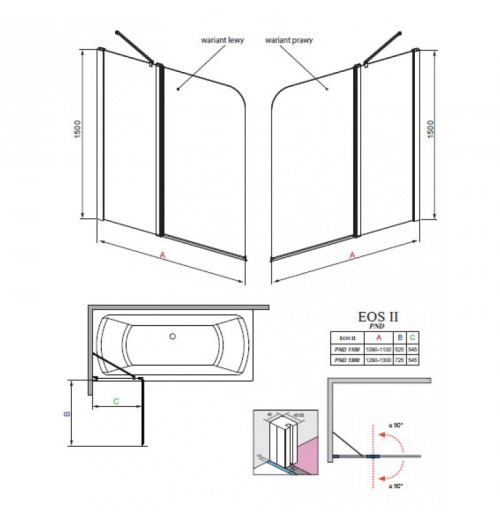 Душевая шторка для ванны Radaway Eos II PND 110