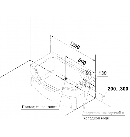 Акриловая ванна для хозяйственных нужд "Чарли" 120х70 см