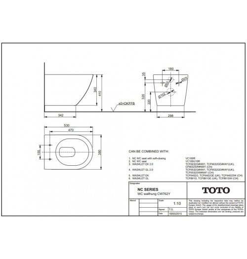 Toto Комплект NC Унитаз подвесной с крышкой с микролифтом CW762Y+VC100