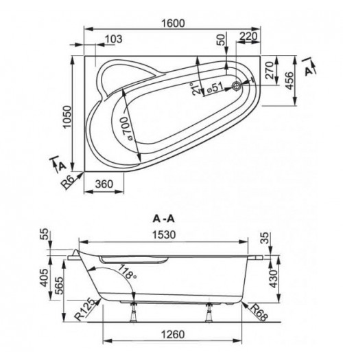 Vagnerplast Selena ассиметричная акриловая ванна 160x105см (L/R)